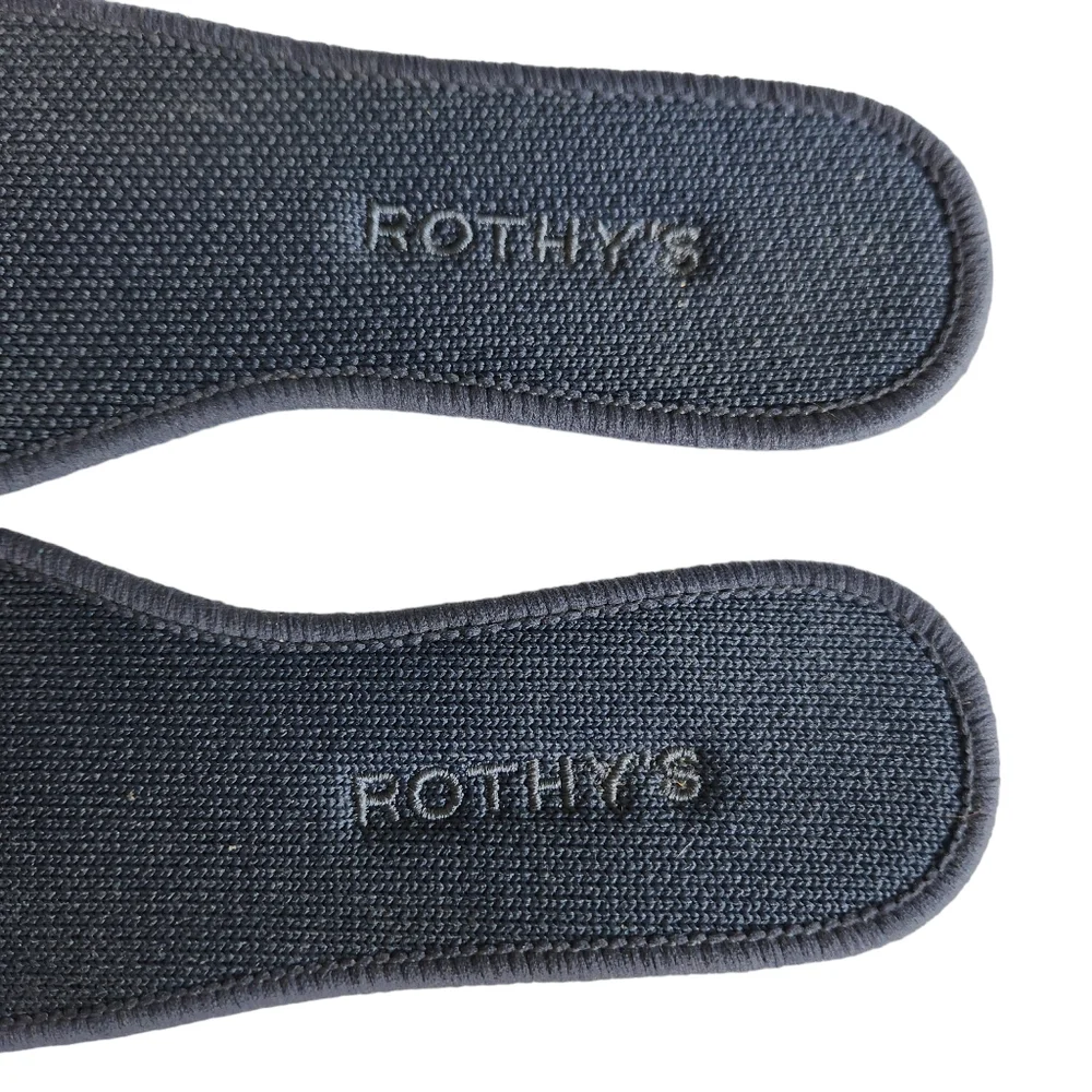 Rothy's Navy and Cream Gingham Kids Slip-On Flats with Gold Heart